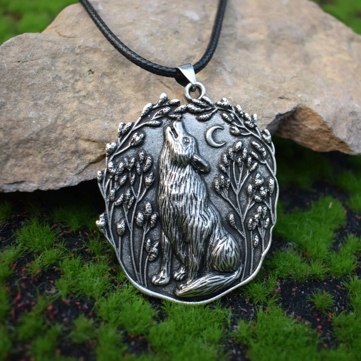 Moon Wolf Pendant Spirit Animal Necklace