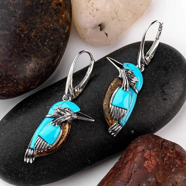 Blue Hummingbird Enamel Earrings