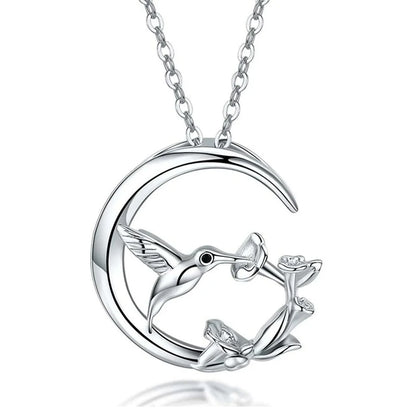 Moon Bird Vintage Silver Pendant Necklace