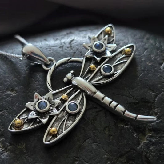 Vintage Dragonfly Crystal Pendant Necklace