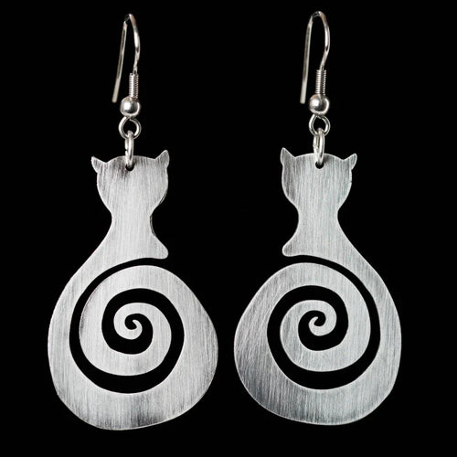 Vintage Cat Spiral Earrings