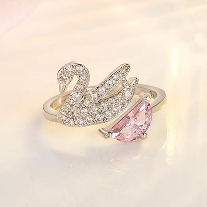 Swan Crystal Ring - Adjustable Rose Gold