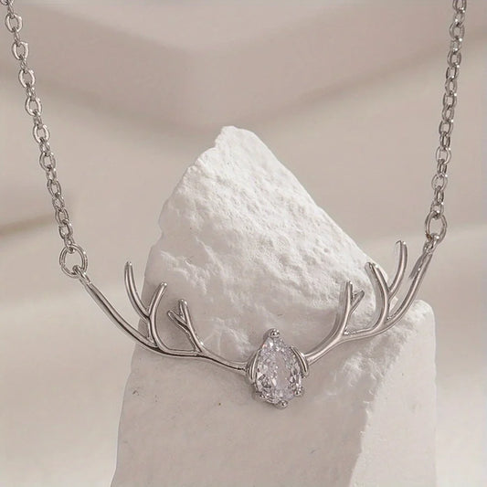 Deer Antler Necklace with Delicate Heart Charm