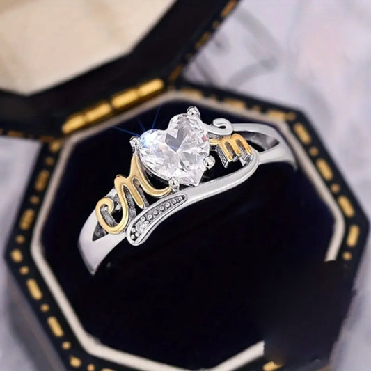 White Crystal Heart Ring