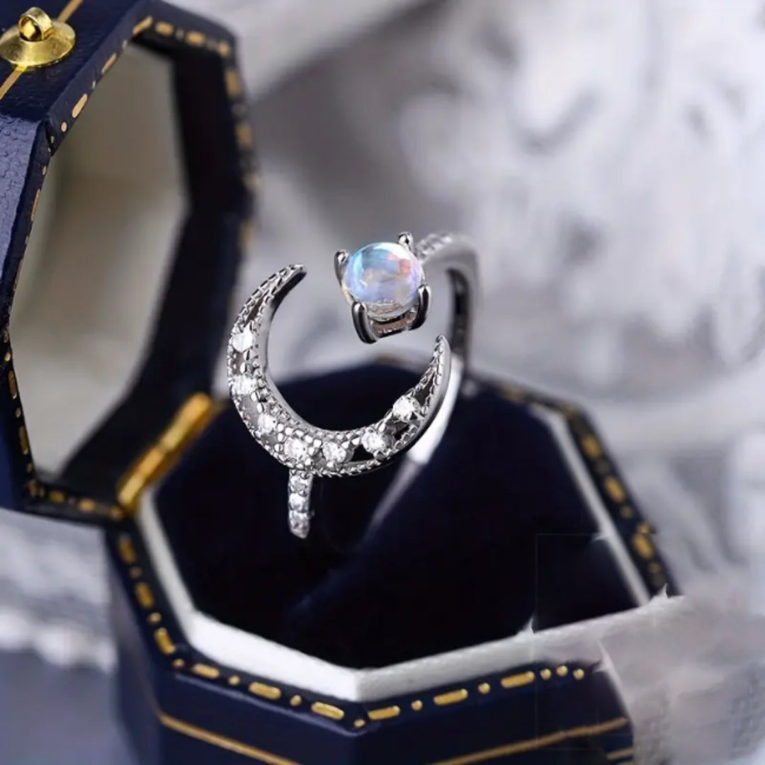 White Moonstone Moon Ring