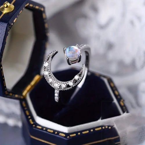 White Moonstone Moon Ring