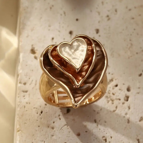 Brown Layered Hearts Gold Ring