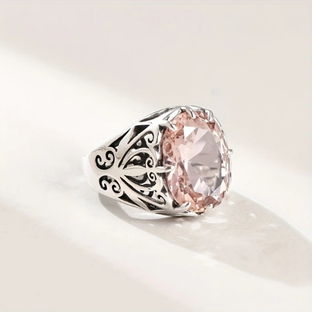 Rose Glass Silver Ring