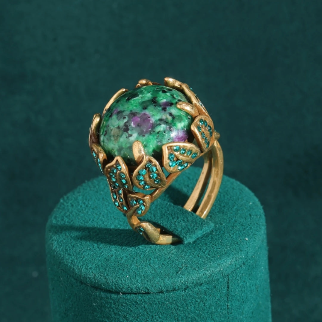 Green Natural Stone Gold Ring