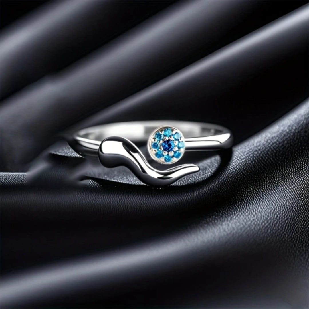 Adjustable Bright Blue Silvered Ring