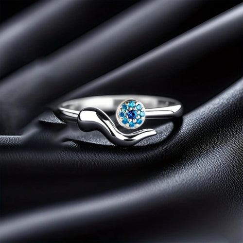 Adjustable Bright Blue Silvered Ring