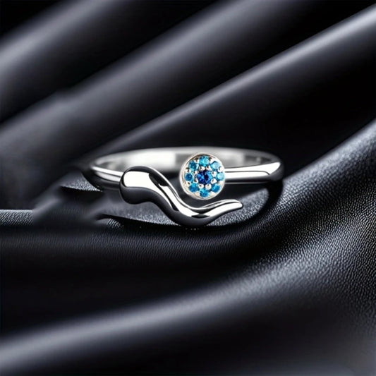 Adjustable Bright Blue Silvered Ring