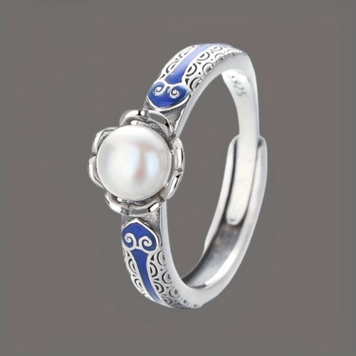 Blue Pearl Silver Ring