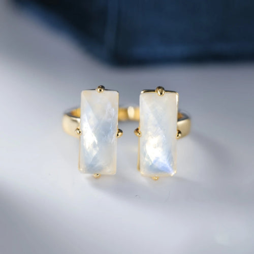 Adjustable Rectangular White Stone Gold Ring