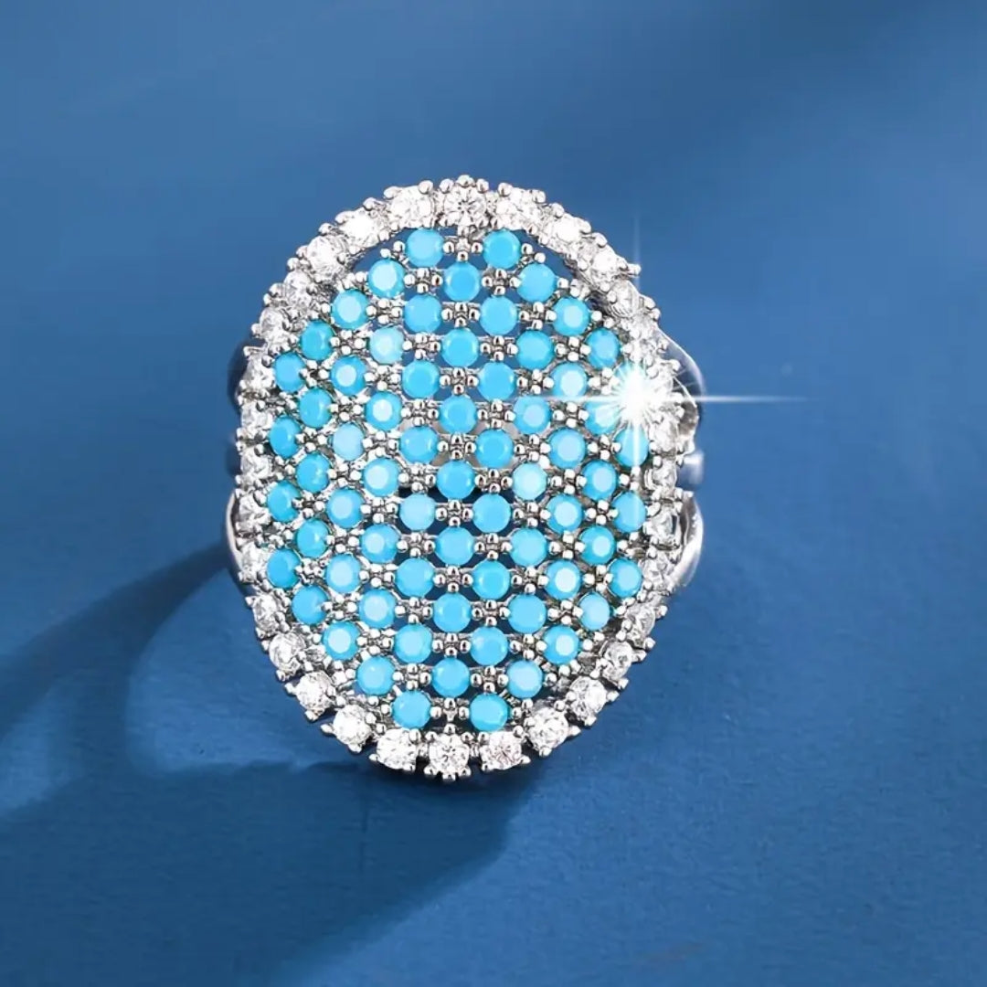 Rounded Inlaid Blue Stones Bright Ring