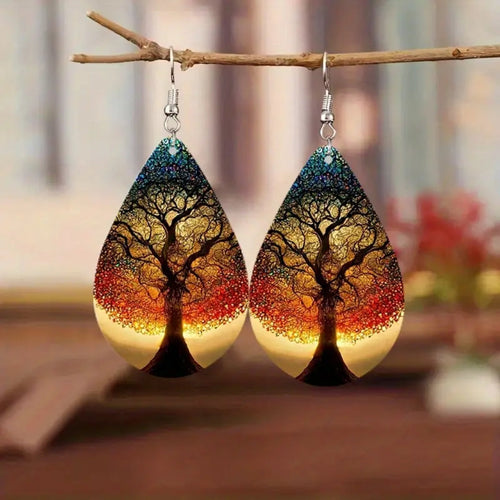 Colorful Tree of Life Drop Earrings