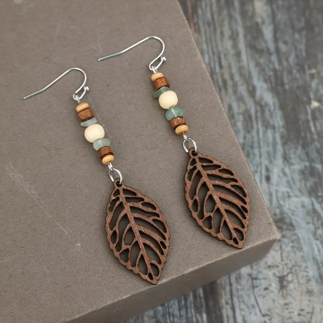 Brown Dangling Hollow Fern Earrings
