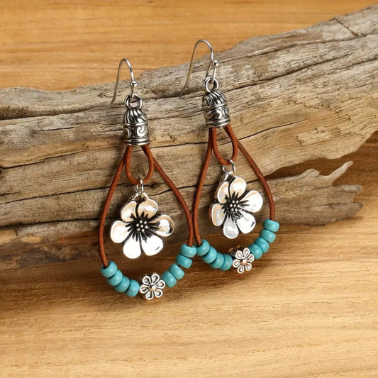 Floral Dangling Leather Earrings