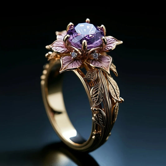 Exotic Purple Flower Crystal Ring