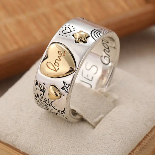 Gold & Silver Heart Trail Ring