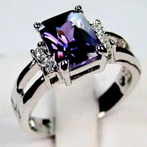 Violet Cubic Glass Silver Ring