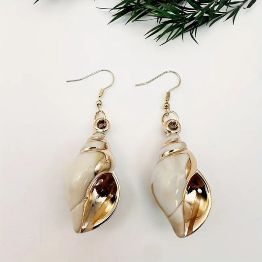 White & Gold Shell Earrings