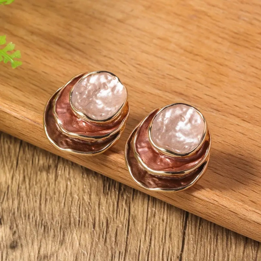 Brown Layered Gold Earrings