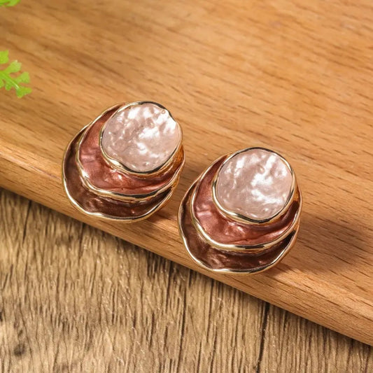 Brown Layered Gold Earrings