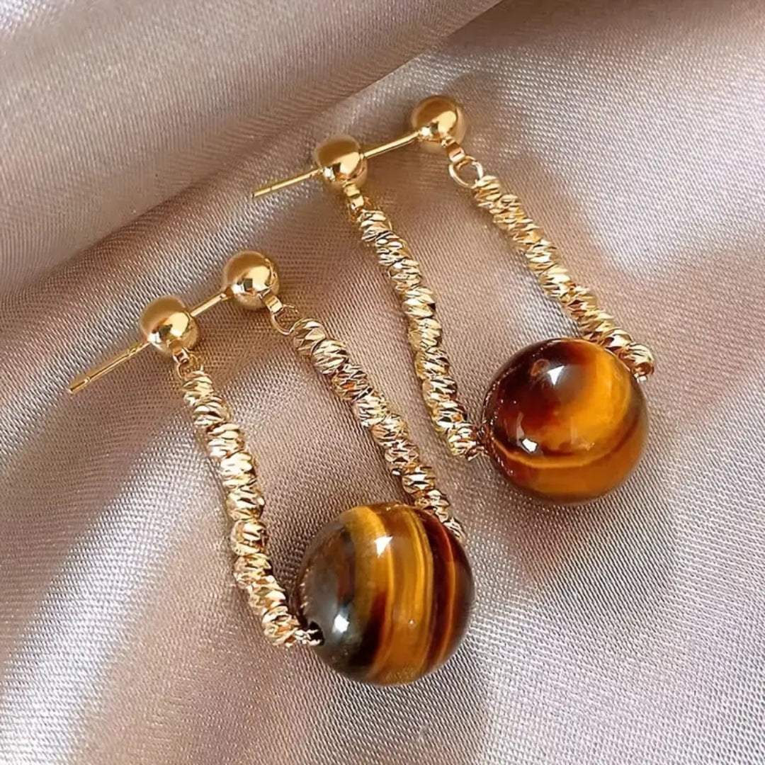 Dangling Brown Crystall Ball Earrings