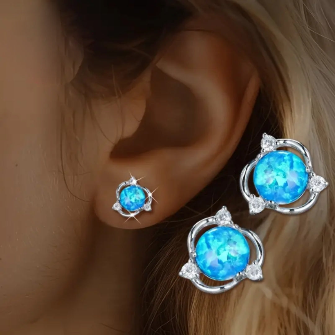 Blue Opal Orbit Silver Earrings