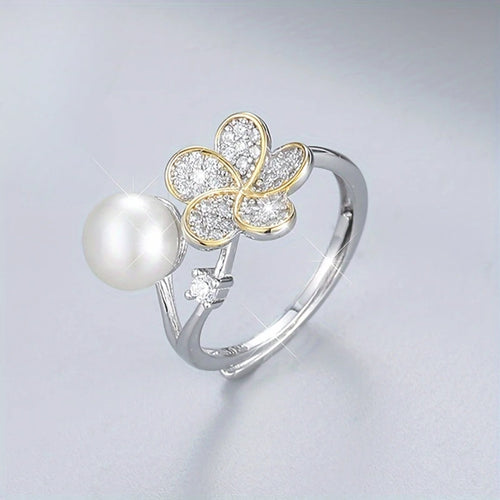 Sparkling Pearl Flower Ring