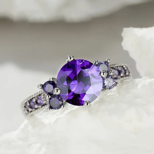 Violet Round Zirconia Silver Ring