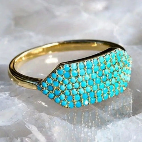 Blue Inlaid Stone Gold Plated Ring
