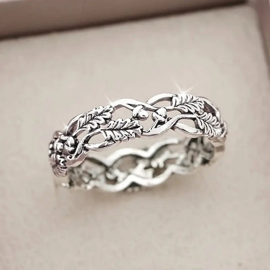 Silver Plated Leaf Hollow Ring