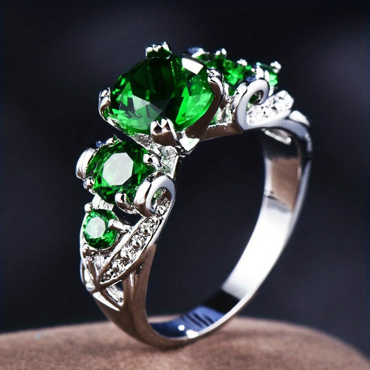 Green Bright Silver Ring