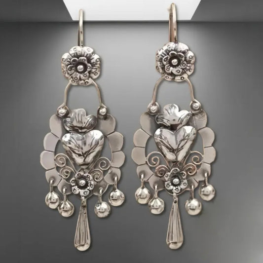Dangling Heart Silvered Drop Earrings