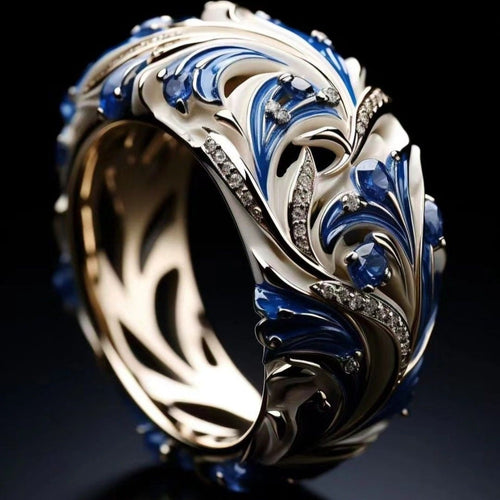 Exotic Blue & White Zirconia Leaf Ring