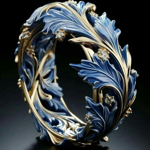 Exotic Blue & White Crystal Leaf Ring