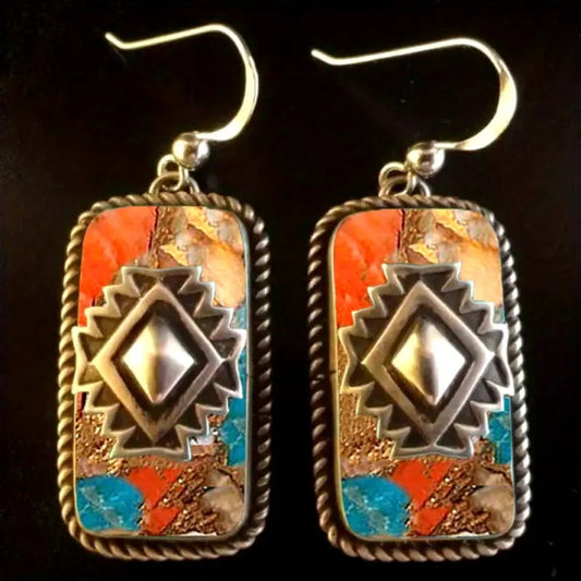 Handpainted Colorful Stone Tribal Earrings