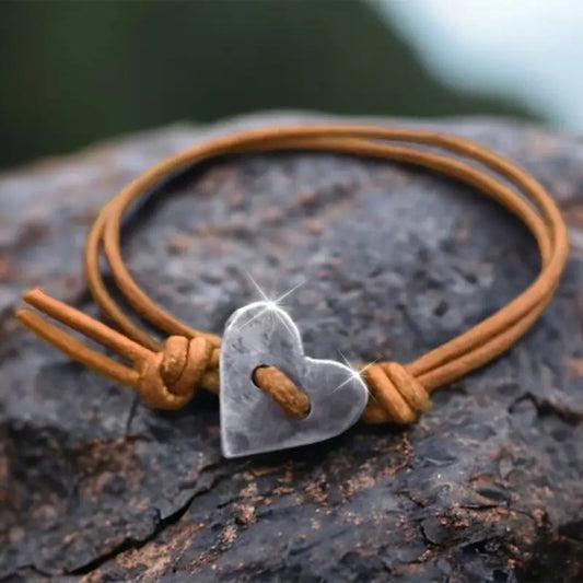 Silvered Plated Heart Leather Bracelet