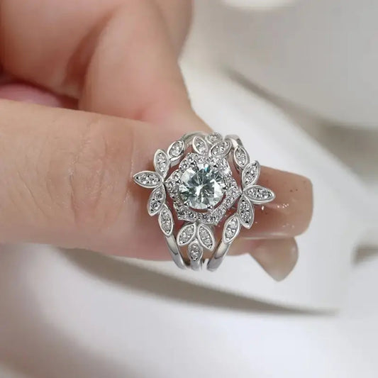 Crown Leaf Zirconia Silver Ring