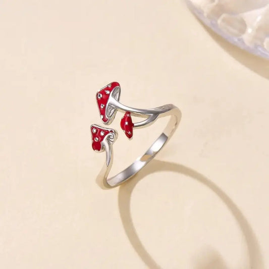 Red Mushroom Silvered Ring