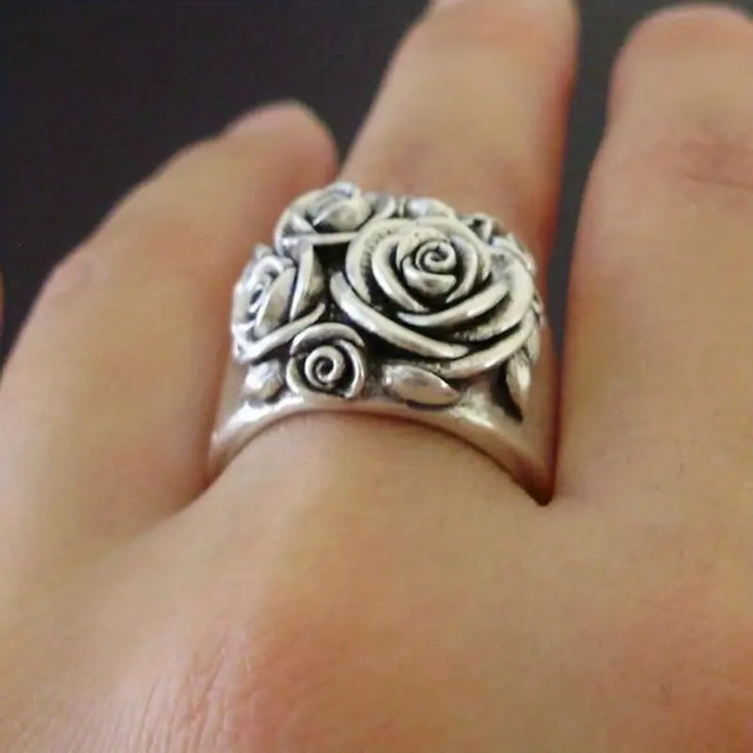 Silver Rose Thick Ring