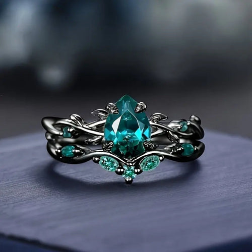 Turquoise Silver Crystal Drop Ring