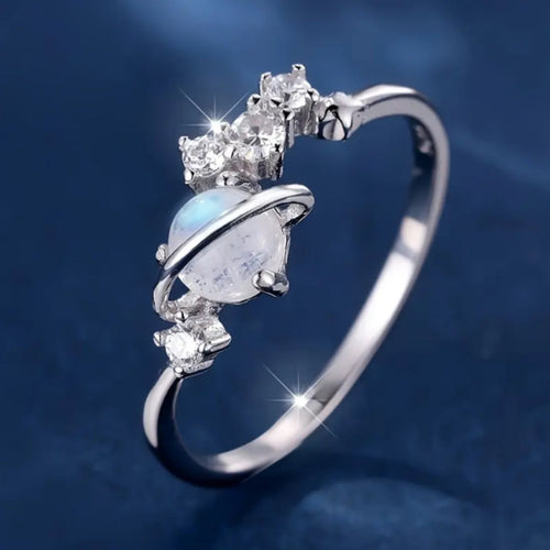 White Moonstone Zirconia Silvered Ring