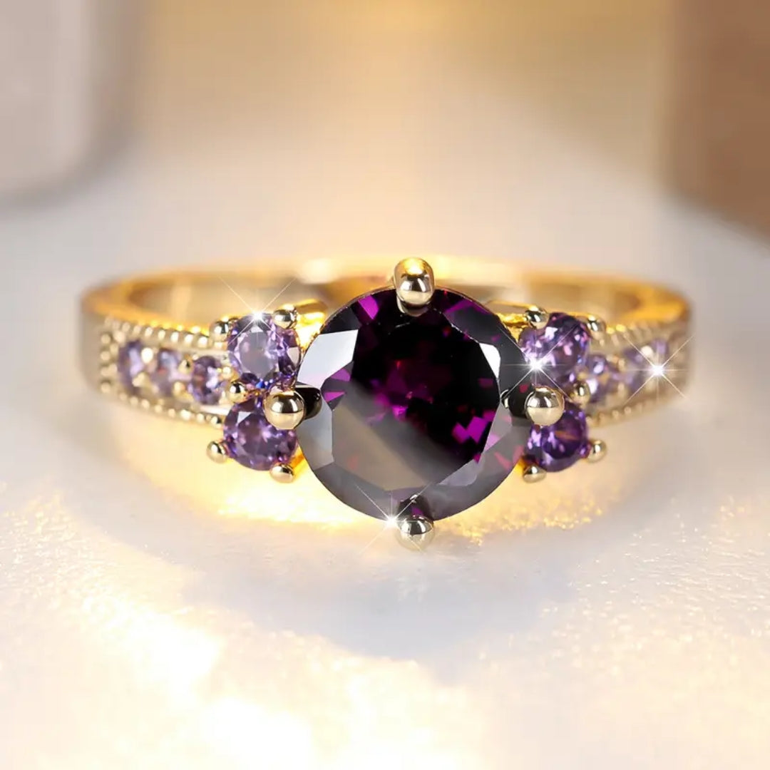 Violet Crystal Gold Ring