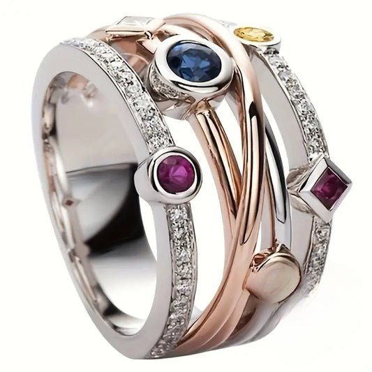 Colorful Crystal Stones Silver Ring