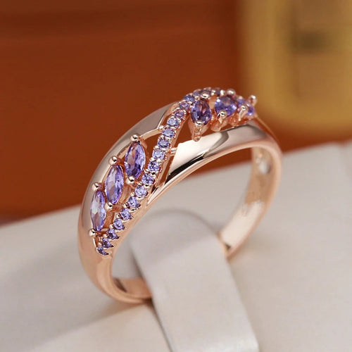 Violet Hollow Crystal Gold Ring