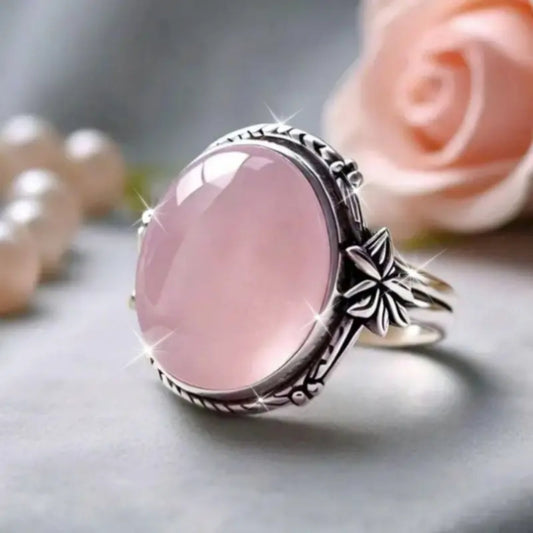 Pink Rounded Stone Silver Ring