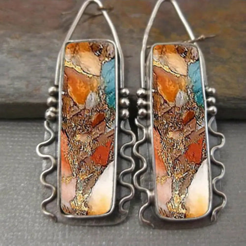 Colorful Nature Rectangular Stone Earrings